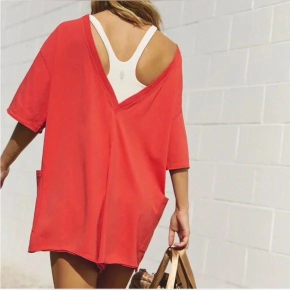 Free People Movement Hot Shot Tee Romper - Size M - Winterberry Red - Picture 2 of 9